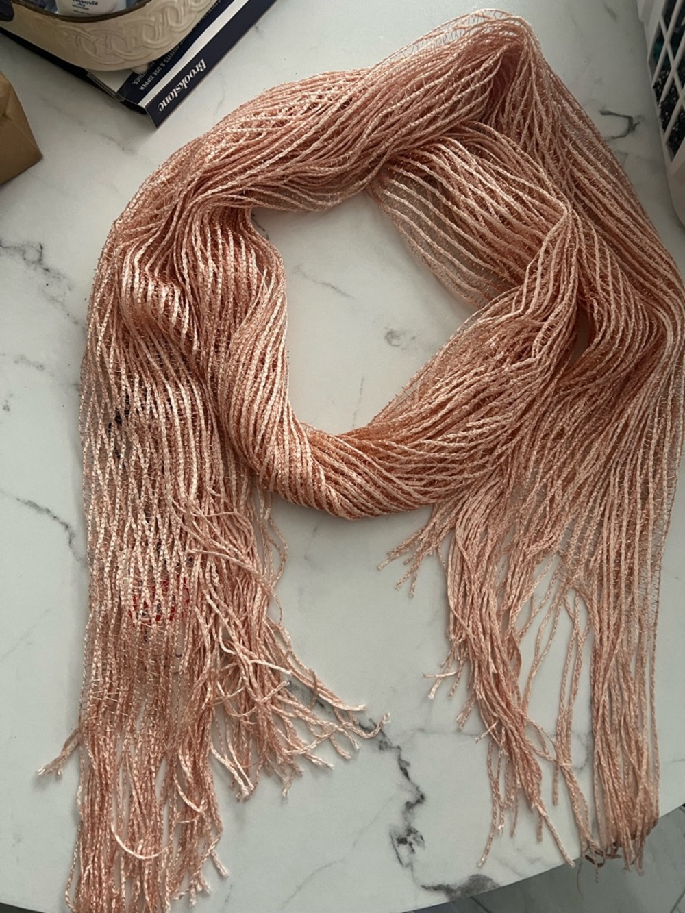 Vince Camuto Rose Gold Beaded Fringe Scarf